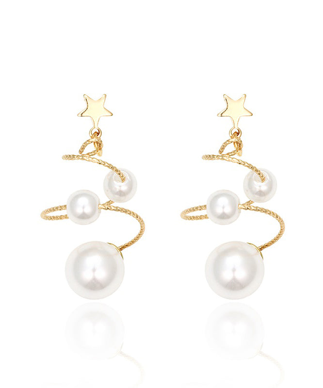 Vogue White Copper Pearl Star Screw Drop Earrings