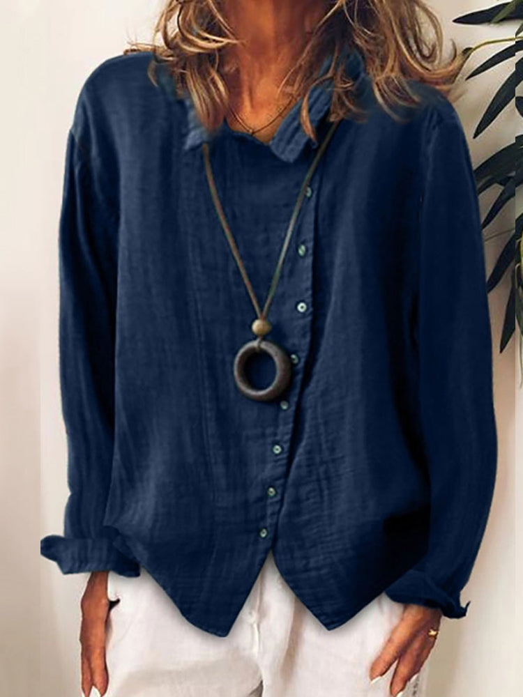 Comstylish Solid Color Long Sleeve Button Casual Shirt