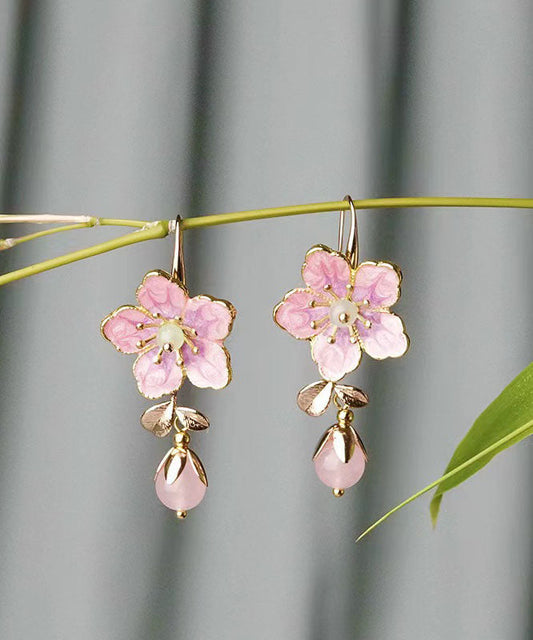 Pink Alloy Inlaid Gem Stone Oil Drip Drop Earrings