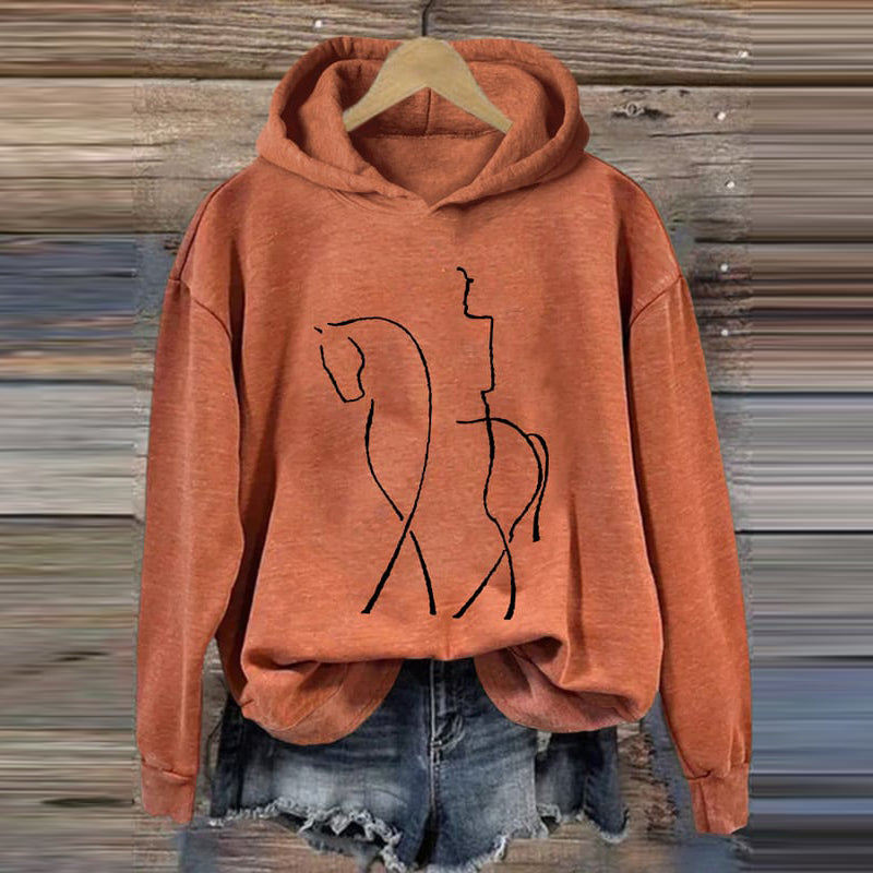 Comstylish Women's Retro Horse Girl Printed Hoodie