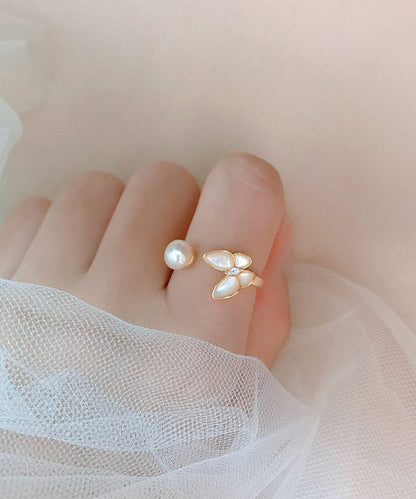 French Gold Copper Overgild Pearl Butterfly Open Rings
