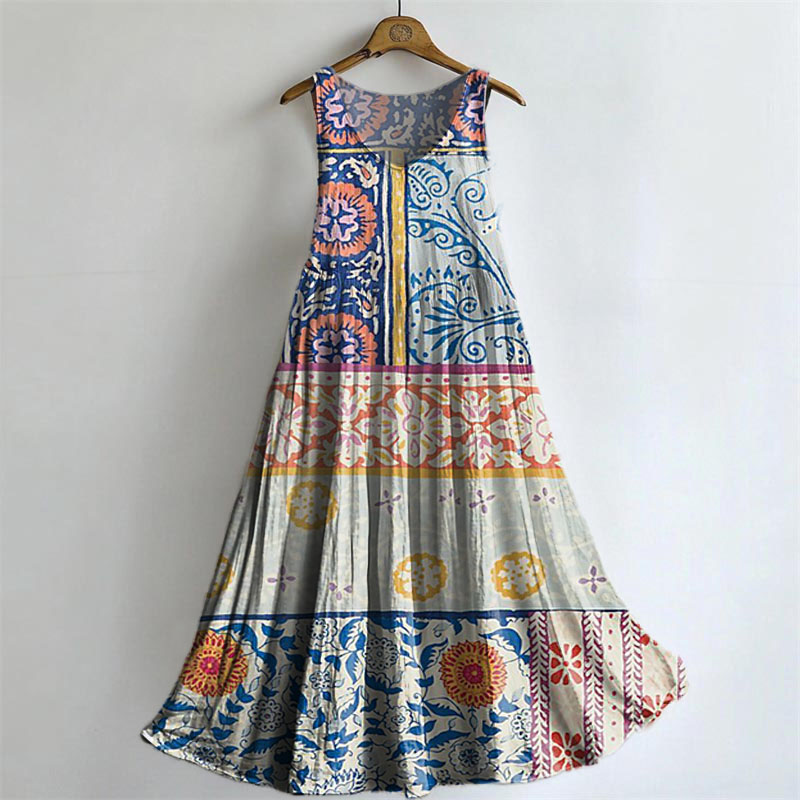 Women's Ethnic Floral Tattoo Pattern Art Print Round Neck Sleeveless C