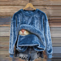 Comstylish Lovely Cat Pattern Round Neck Cozy Plush Sweatshirt