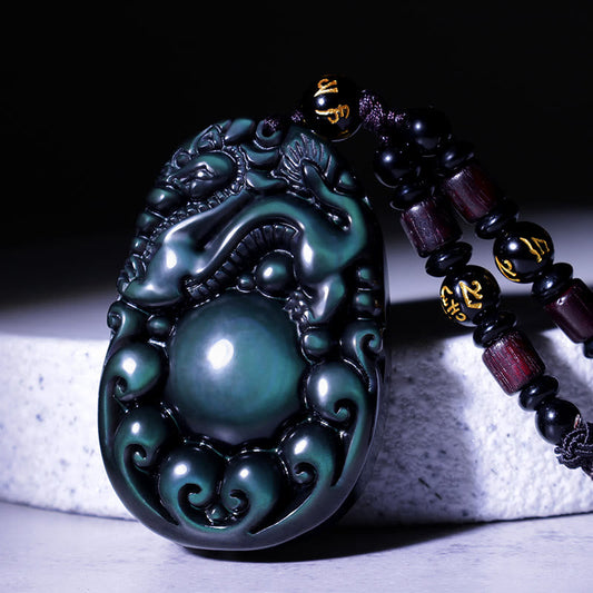 Buddha Stones Tibetan Positive Rainbow Obsidian Pixiu Necklace
