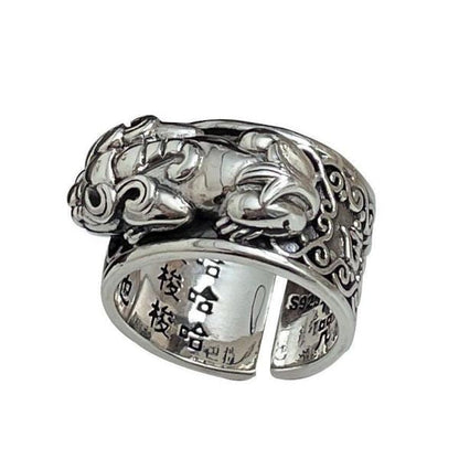 Sterling Silver God of Wealth Mantra Pixiu Rings