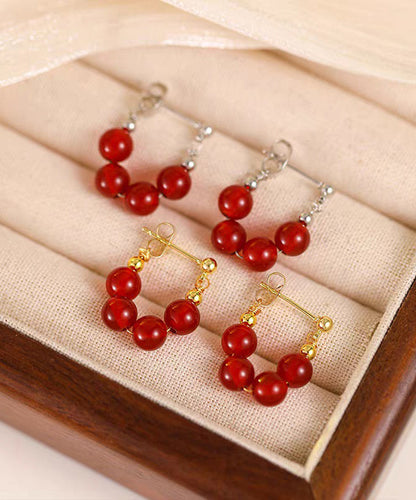 Red Copper Overgild Pomegranate Garnet Hoop Earrings