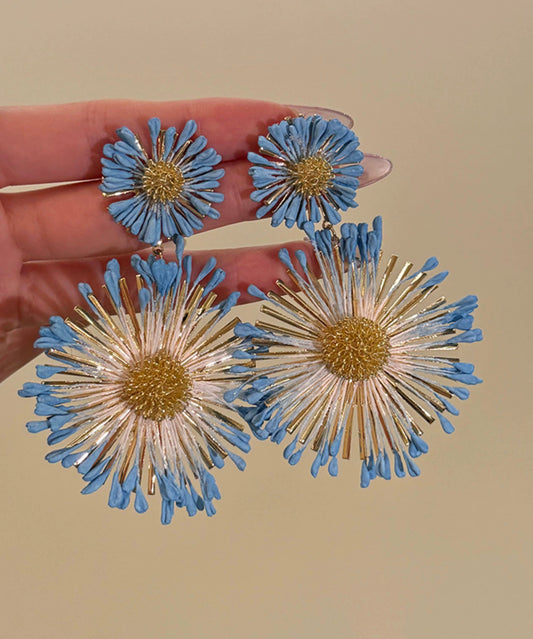 Blue Alloy Sunflower Drop Earrings