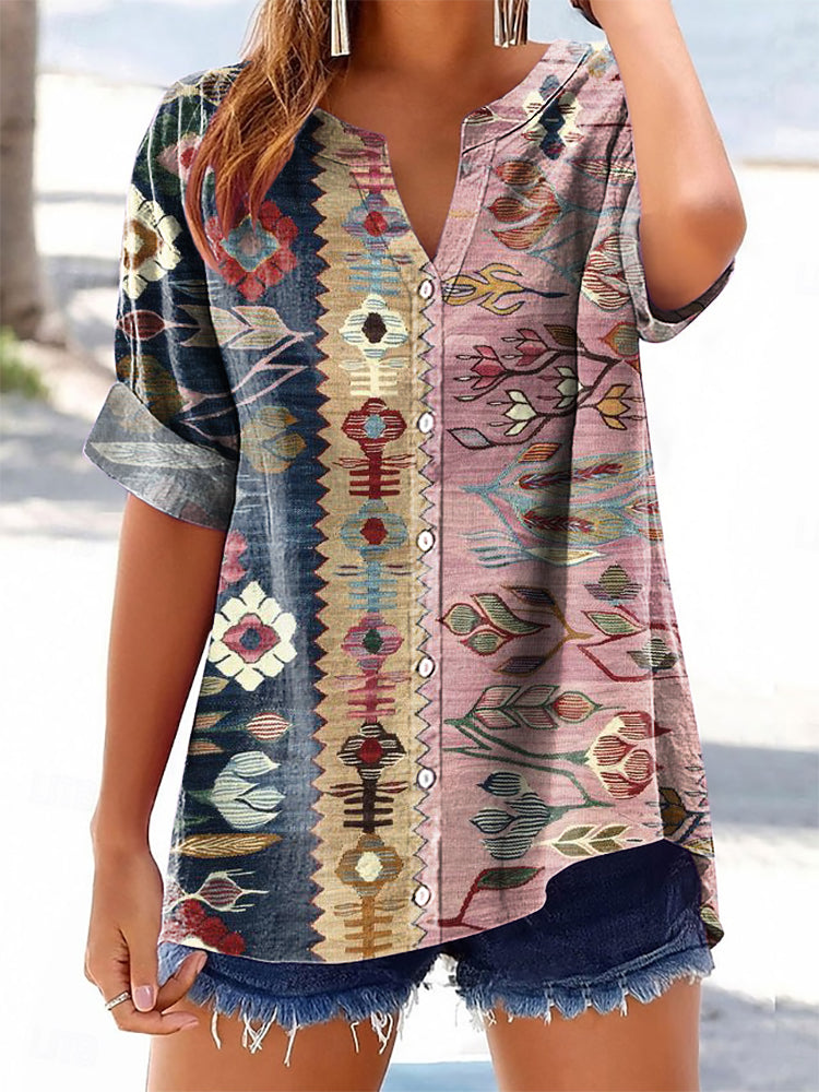 Women's Ethnic Style Tattoo Pattern Art Printed Cotton and Linen Casua