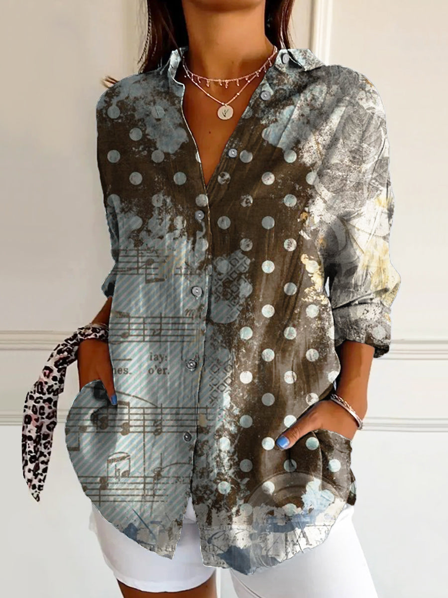 Women's Vintage Art Print Casual Cotton Shirt