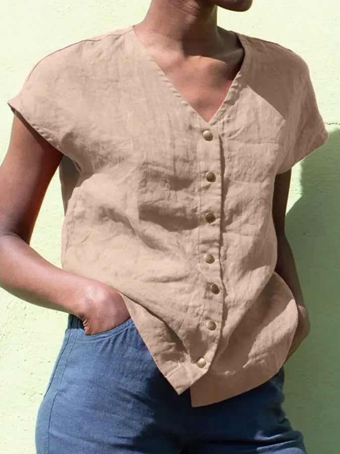 Casual V-Neck Short-Sleeved Top