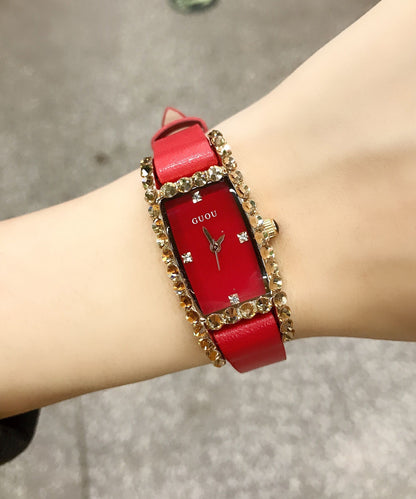 Style Red Sterling Silver Overgild Crystal Zircon Pendant Necklace ,ring and Watch Three Piece Set