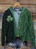 Irish Shamrock Embroidered Jacquard Cozy Hooded Cardigan artswardrobe