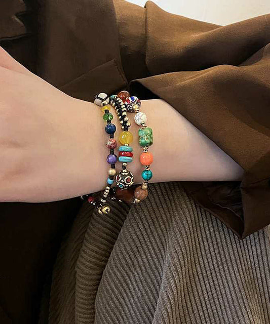 Chinese Style Alloy Weaving Agate Beading Little Elephant Charm Bracelet