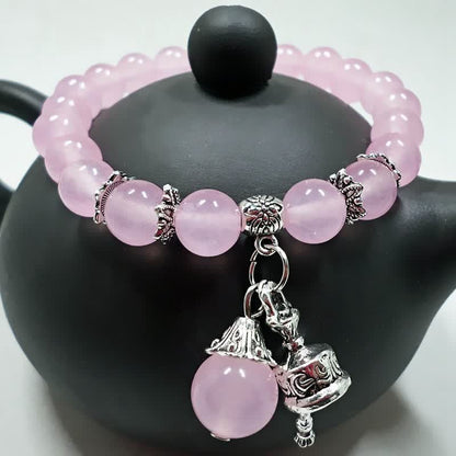 Buddha Stones Crystal Chalcedony Stone Energy Beaded Bell Charm Bracelet