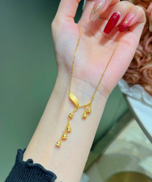 Gold Sterling Silver Overgild Lily of the Valley Tassel Pendant Necklace Kx1052