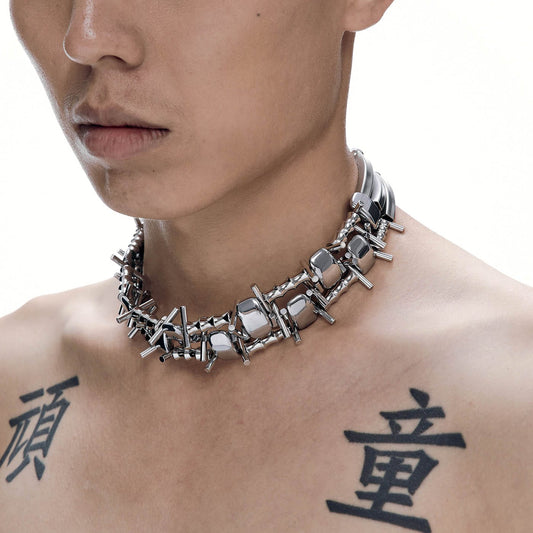 Chrome Spike Collar Necklace