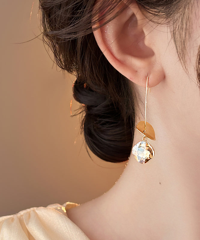 Gold Copper Alloy Zircon Sequins Drop Earrings