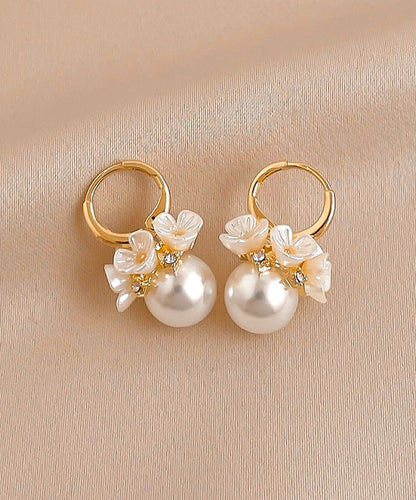 New Gold Copper Alloy Zircon Pearl Hoop Earrings