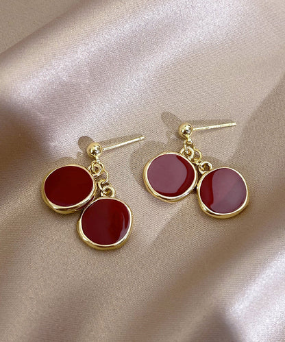 New Red Copper Overgild Disc Drop Earrings