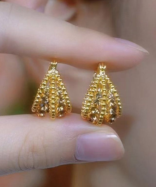 New Gold Copper Overgild Zircon Hollow Out Basket Hoop Earrings