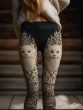 Woman Cute Cat Black And White Color Blocked Pants elevenforest