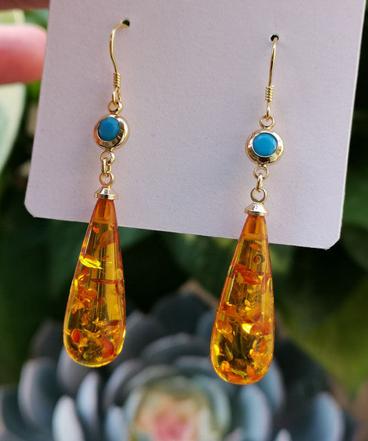 Orange Amber Water Drop Drop Earrings