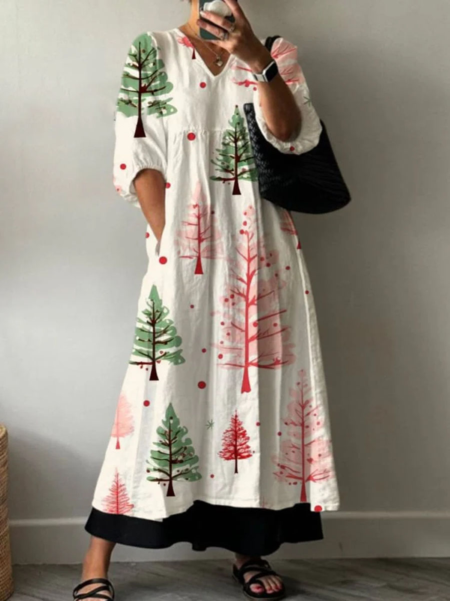Women'S Vintage Christmas Tree Pattern Pattern Cotton Dress