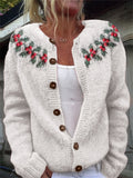 Christmas Ardisia Crenata Yoke Jacquard Cozy Knit Cardigan artswardrobe