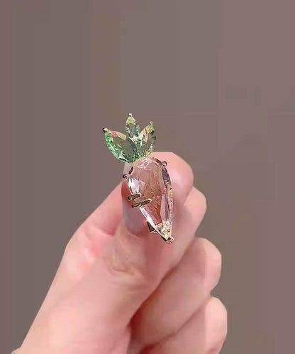 Pink Alloy Crystal Carrot Brooches