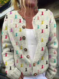 Colorful Cats Print Women's Knitted Cardigan elevenforest