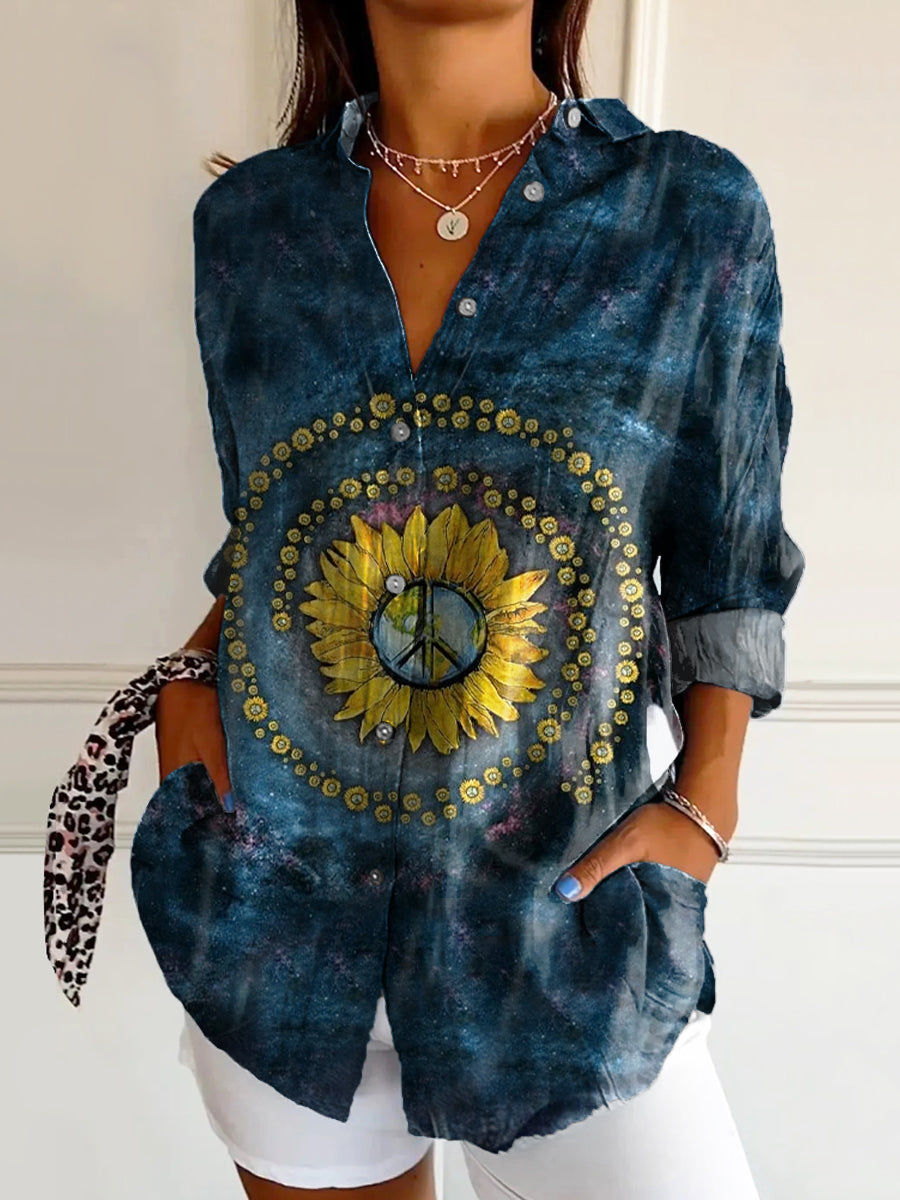 Women's Hippie Tie Dye Art Print Casual Cotton Shirt