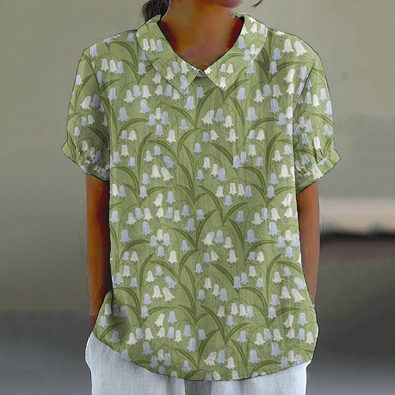 Comstylish Women's Convallaria Majalis Floral Lapel Shirt