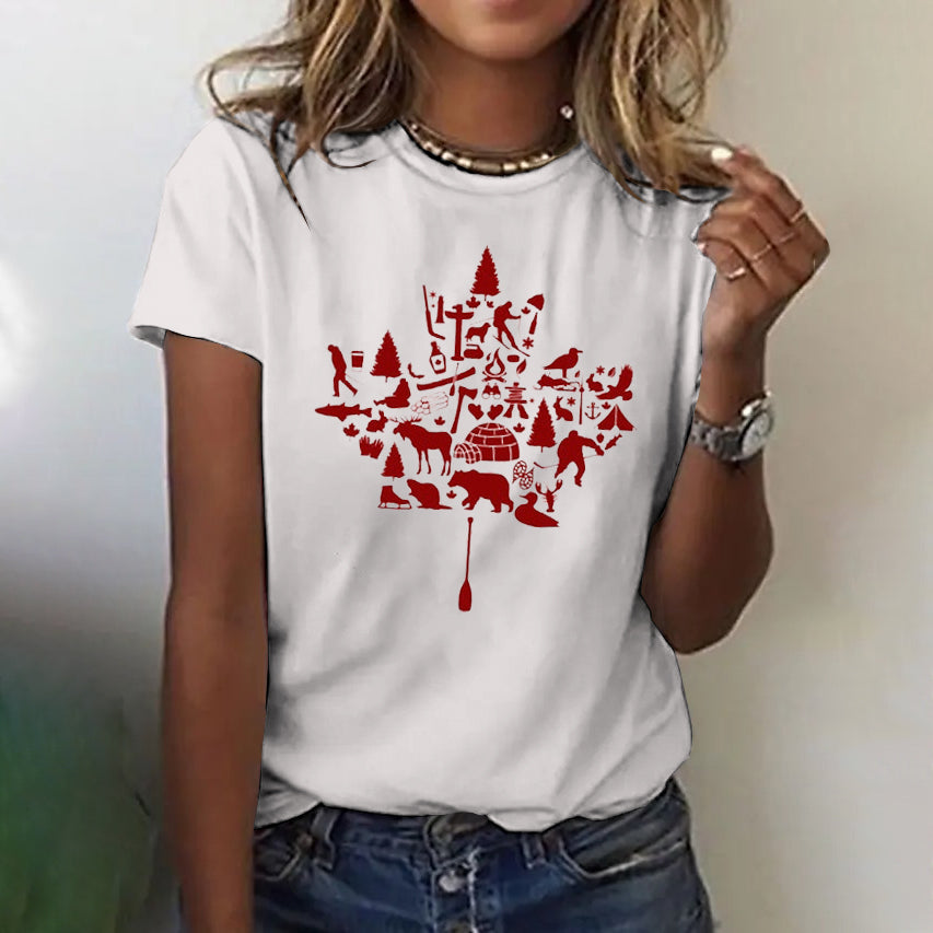 Women's Canada Maple Leaf Crew Neck Short Sleeve T-shirt elevenforest