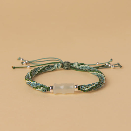 Buddha Stones White Jade Bamboo Reincarnation Knot Wealth Luck Strength String Bracelet
