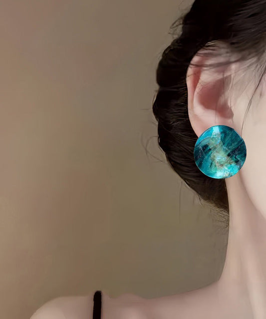 Blue Alloy Asymmetrical Resin Tie Dye Stud Earrings