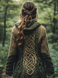 Women's Celtic Knot Contrast Color Cozy Knit Hooded Cardigan artswardrobe