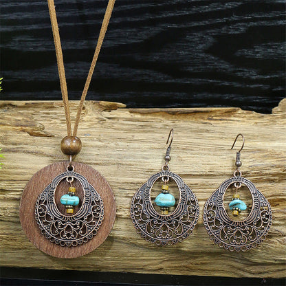 Alloy Wood Pendant Pendant Geometric Earring Set