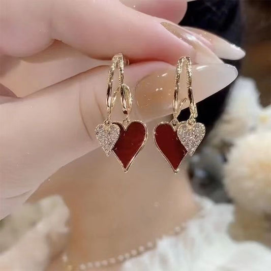 Diy Gold Sterling Silver Overgild Zircon Love Drop Earrings