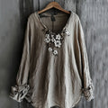 Vintage Floral Embroidered Long Sleeve Comfy Shirt artswardrobe