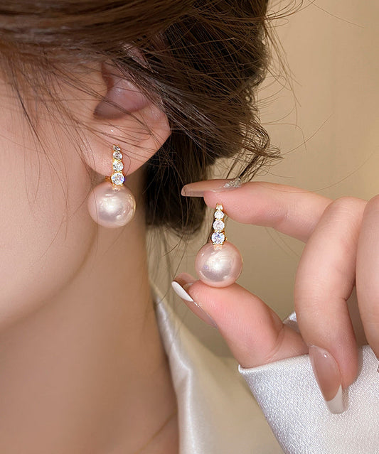 Pink Sterling Silver Overgild Pearl Hoop Earrings