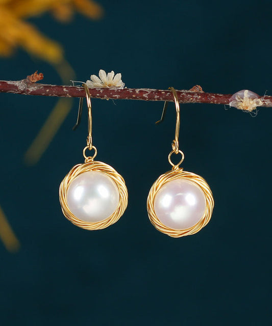 Brief White 14k Gold Pearl Drop Earrings