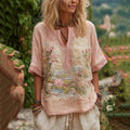Women's Oil Painting Water Lily Embroidery Comfy Shirt artswardrobe