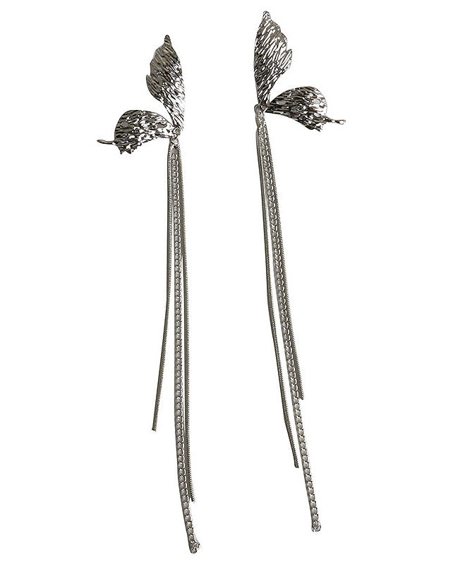 Silk Copper Alloy Butterfly Tassel Drop Earrings