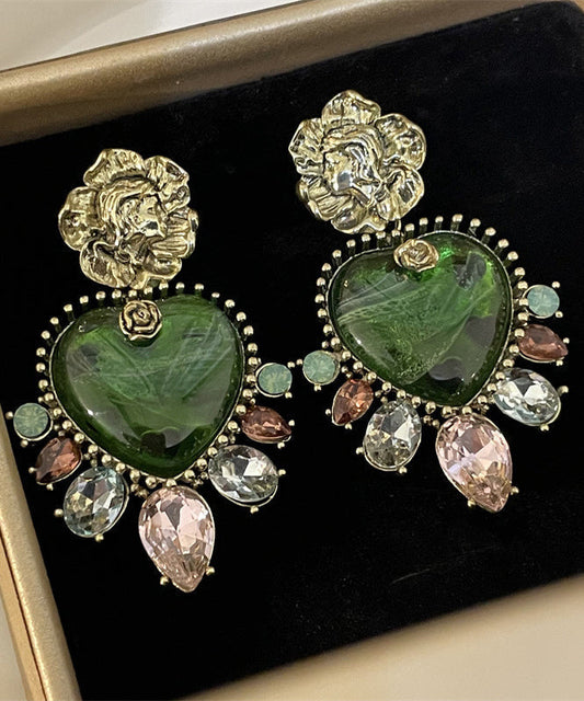 Loose Green Sterling Silver Crystal Zircon Love Tassel Drop Earrings