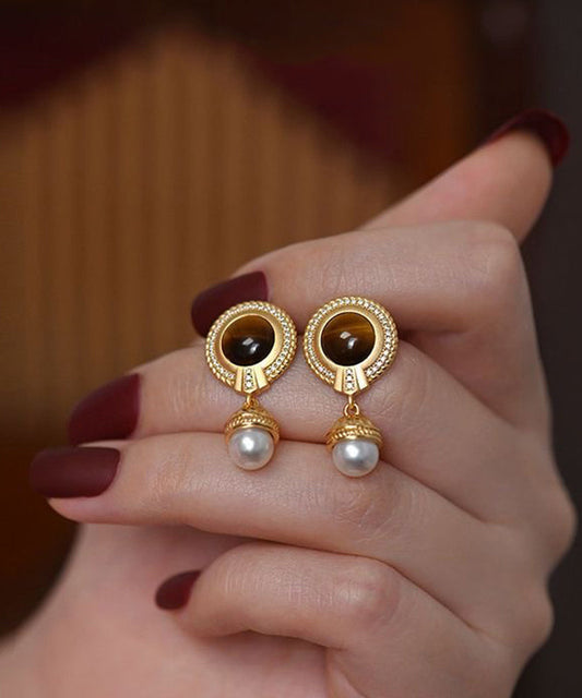 Gold Sterling Silver Overgild Pearl Tassel Drop Earrings