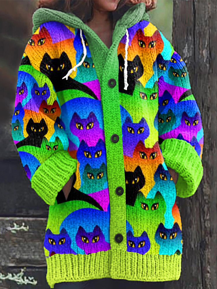 Lovely Rainbow Cats World Pattern Cozy Cardigan Sweater elevenforest