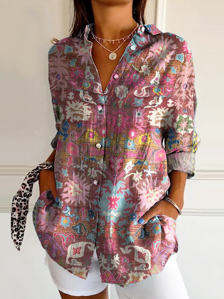 Women's Art Floral Hippie Print Long Sleeve Shirt