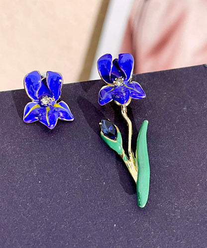 Purple Sterling Silver Overgild Asymmetric Drop Earrings