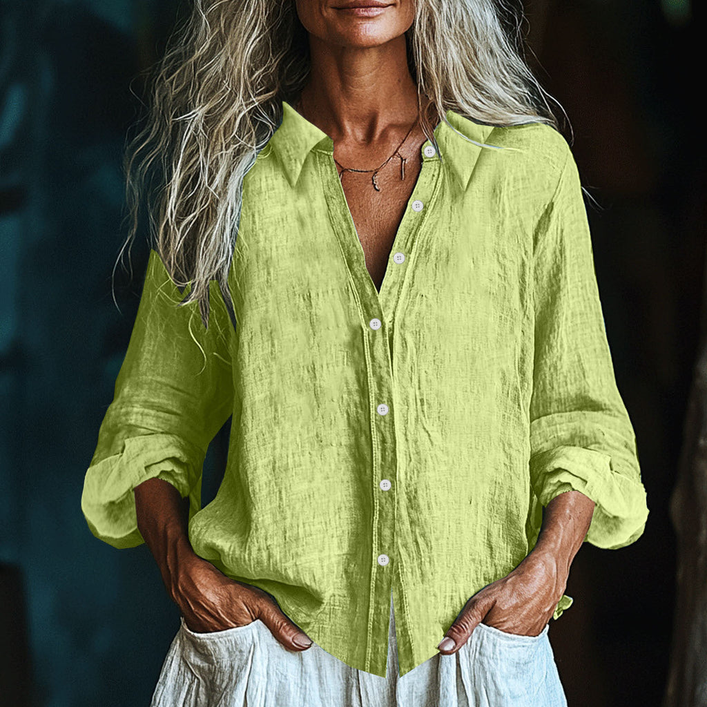 Comstylish Vintage Elegant Art Linen Ruffle Shirt