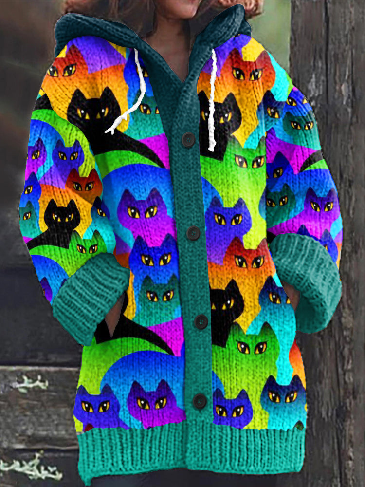 Lovely Rainbow Cats World Pattern Cozy Cardigan Sweater elevenforest